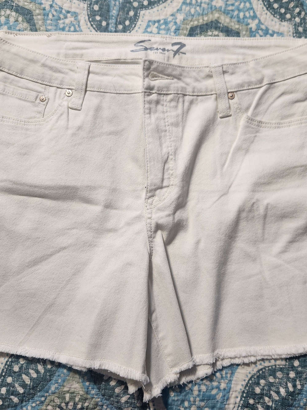 Seven7 White Frayed Hem Denim Shorts